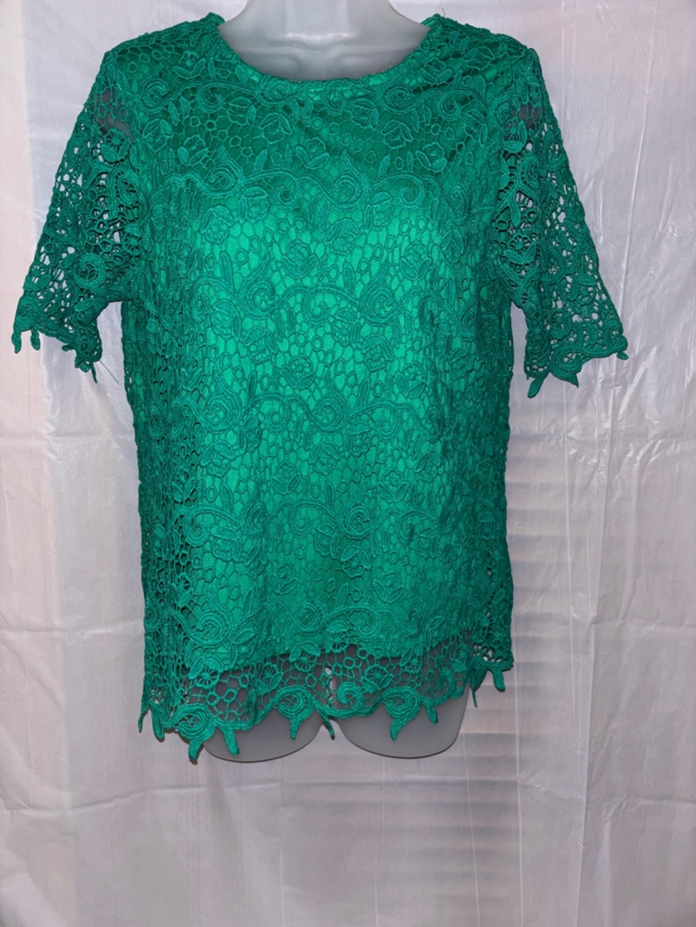 Philosophy Emerald Green Lace Short Sleeve Top